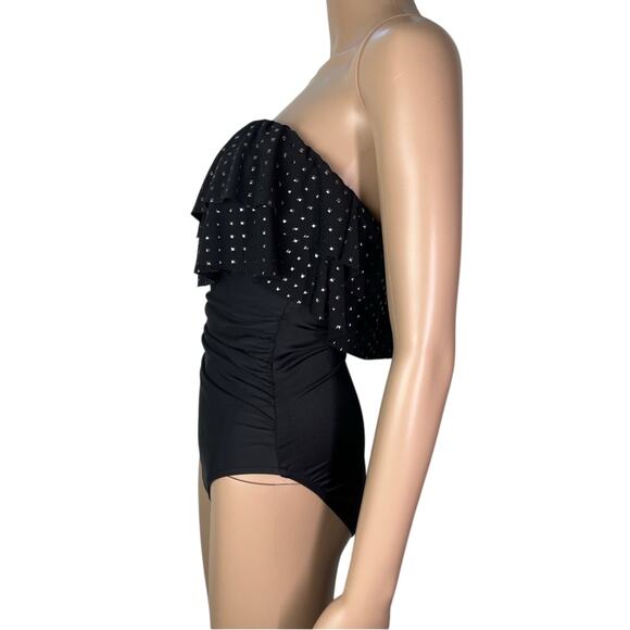 Magicsuit Stud Muffin Molly Strapless Flounce Bandeau Black One Piece Swimsuit - Picture 3 of 11